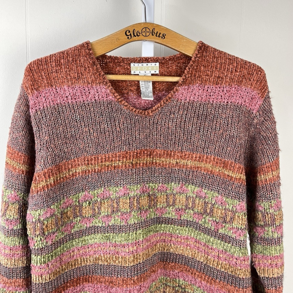 Vintage Sigrid Olsen Sport Chenille Sweater Womens XS Multicolor Stripe Pullover